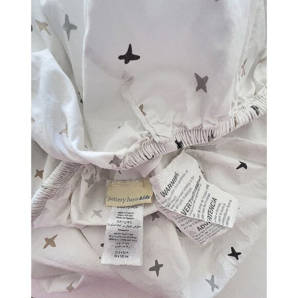 POTTERY BARN KIDS Crib Cot Fitted Sheet Lot/2 100% Organic Cotton Stars Sun Gray - Picture 13 of 16